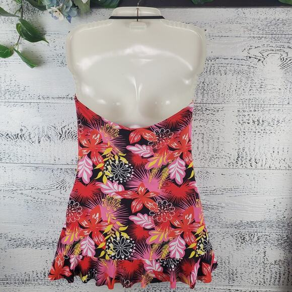 Sunshine Zone Red Floral Halter SwimsuitSz L (12/14) Tropical Retro Beach Ready - Picture 4 of 10